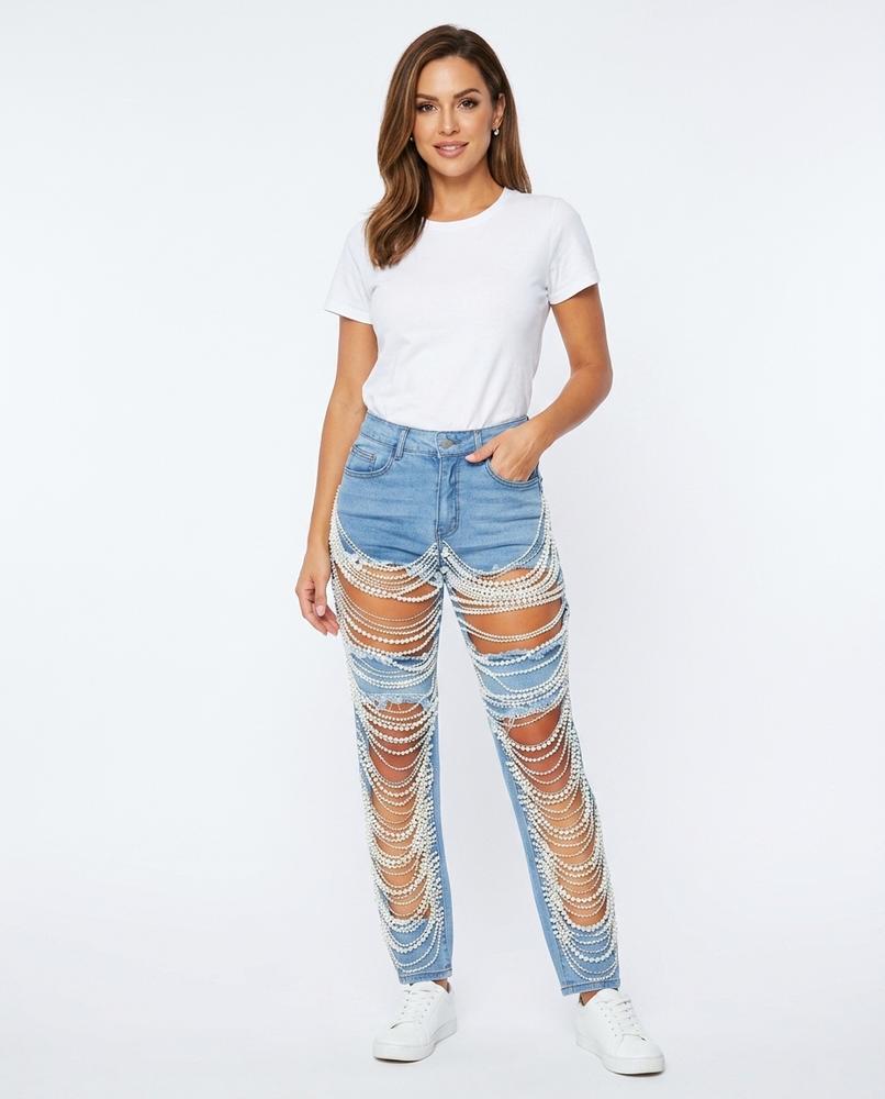 Heidi Outlet - Ronal | Zerstörte Perlenbesetzte Hose Damen