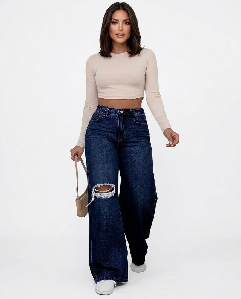 Heidi Outlet - Samel | Weit Geschnittene Zerrissene Hose Damen