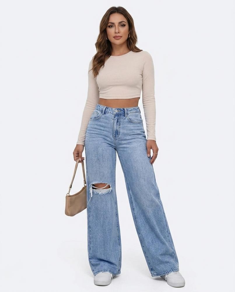 Heidi Outlet - Samel | Weit Geschnittene Zerrissene Hose Damen