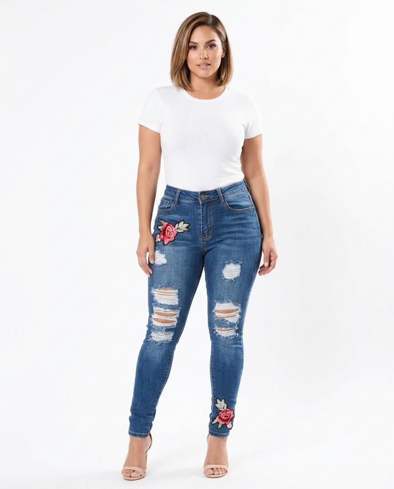 Heidi Outlet - Lyram | Bestickte Eng Anliegende Hose Damen