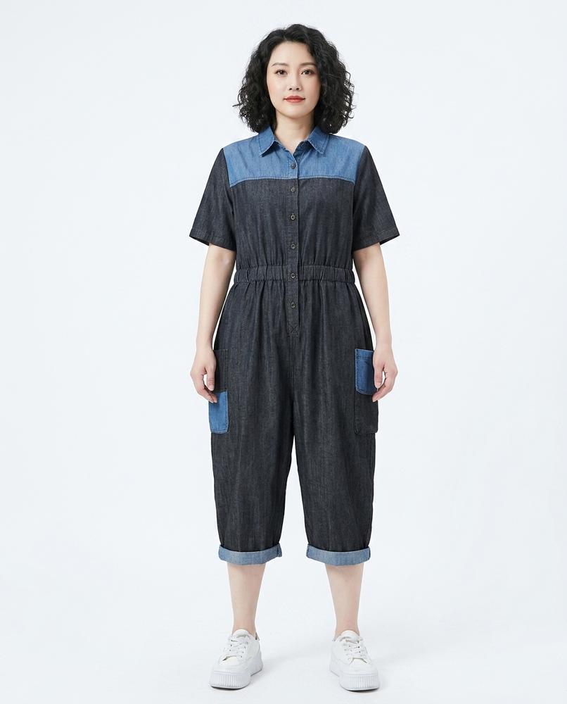 Heidi Outlet - Calen | Kurzärmliger Zweifarbiger Anzug Damen