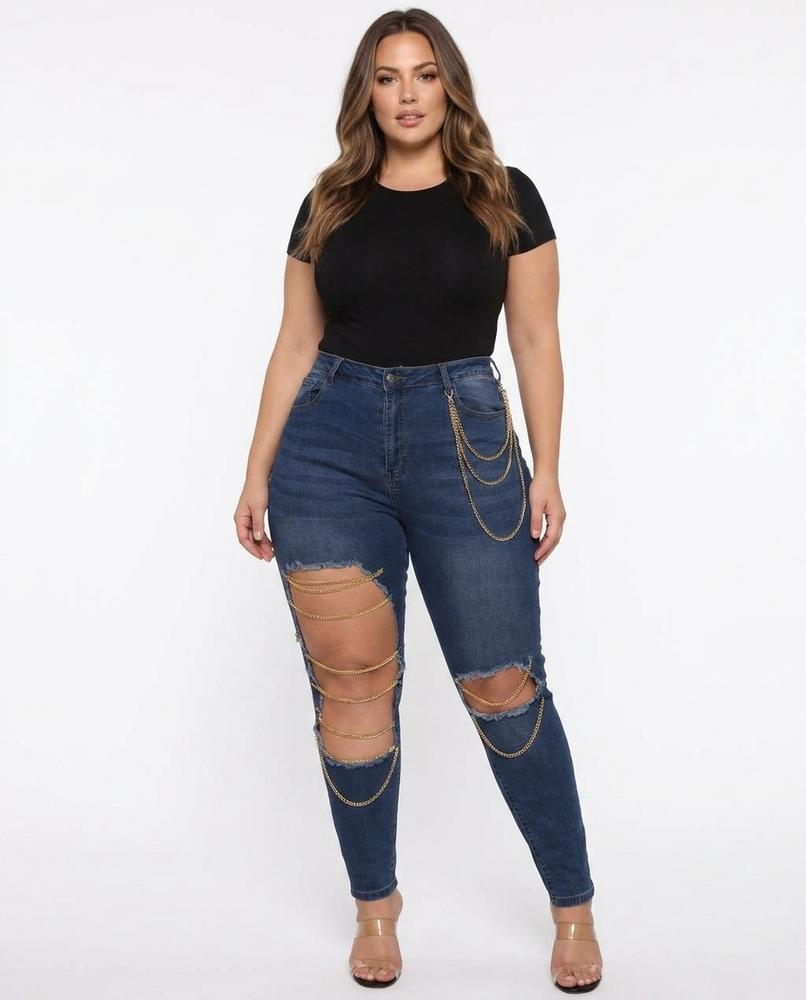 Heidi Outlet - Lesil | Zerrissen Kettenverziert Hose Damen