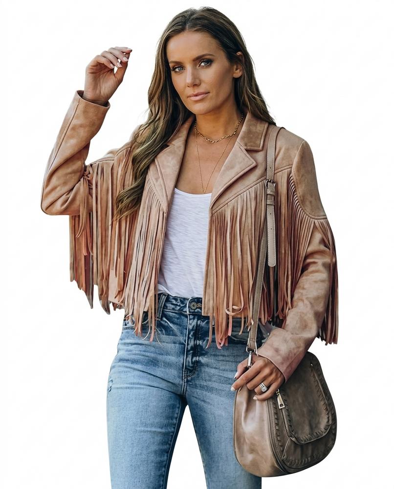 Heidi Outlet - Ledan | Gefranste Verschlusslose Jacke Damen