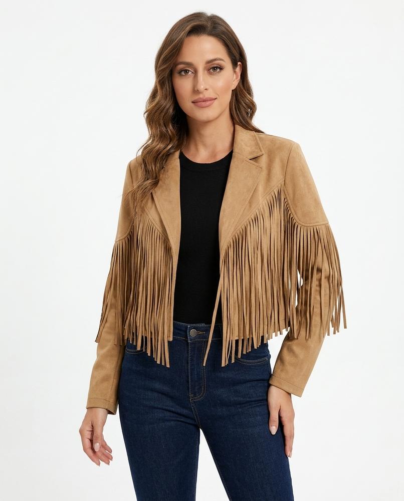 Heidi Outlet - Ledan | Gefranste Verschlusslose Jacke Damen