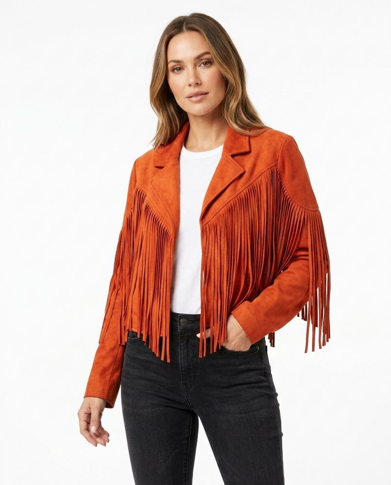 Heidi Outlet - Ledan | Gefranste Verschlusslose Jacke Damen