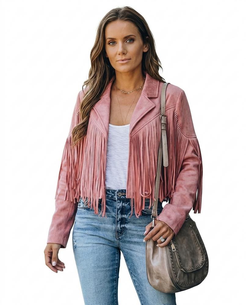 Heidi Outlet - Ledan | Gefranste Verschlusslose Jacke Damen