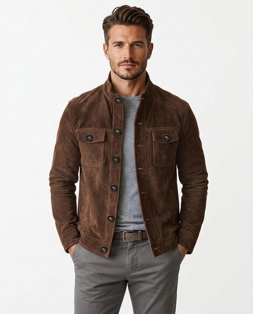 Heidi Outlet - Roken | Veloursledern Geknöpft Jacke Herren