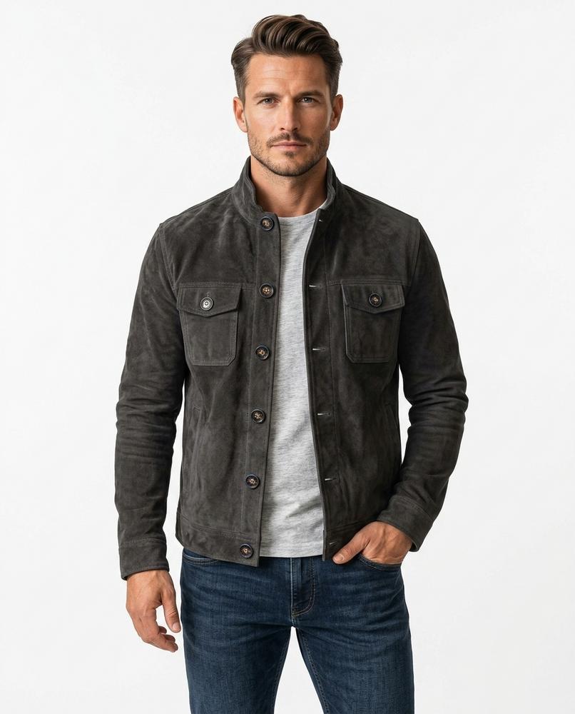 Heidi Outlet - Roken | Veloursledern Geknöpft Jacke Herren