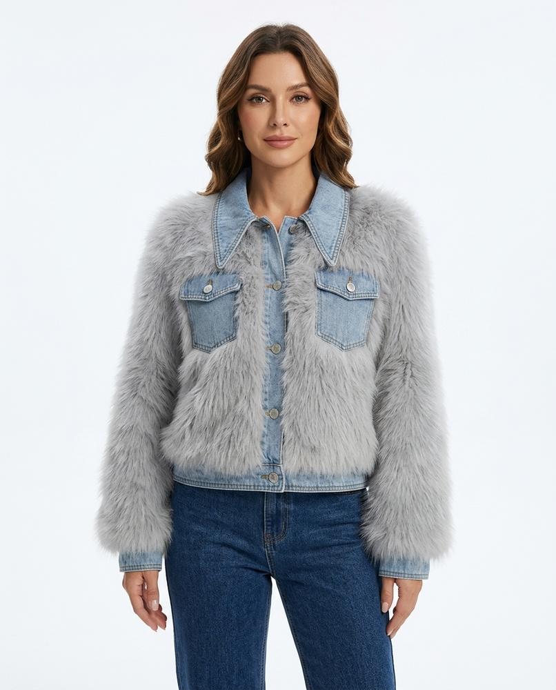 Heidi Outlet - Vinav | Langhaarige Kombinierte Pelzjacke Damen