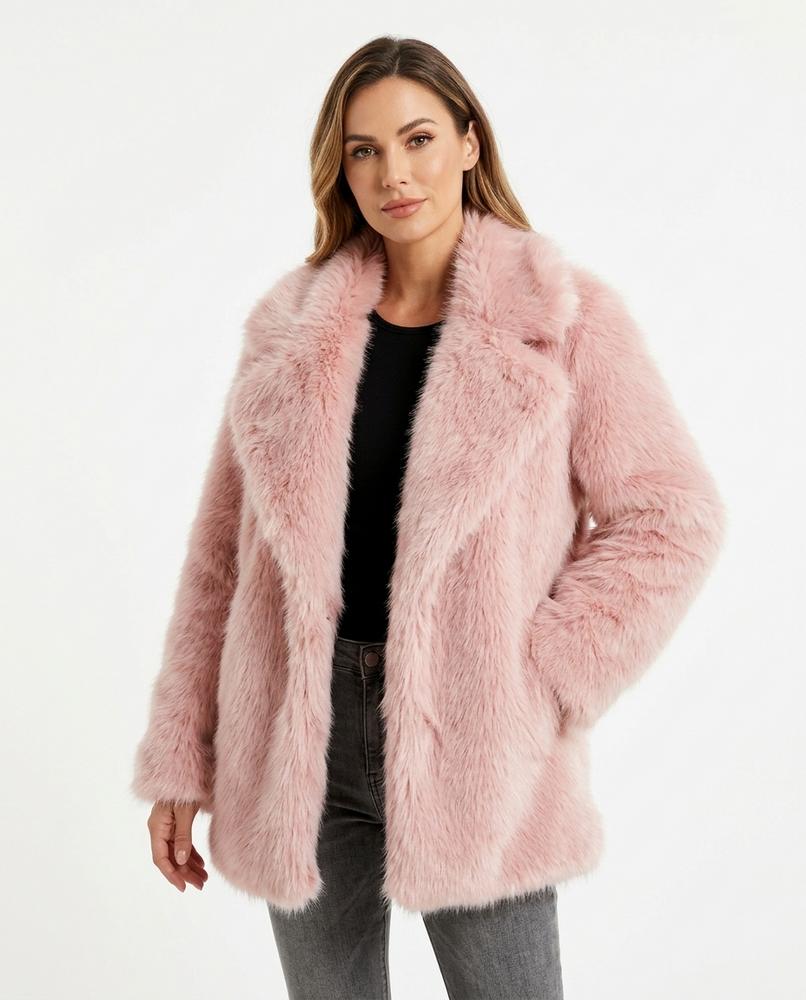 Heidi Outlet - Sevin | Fellartiger Breitkragiger Mantel Damen
