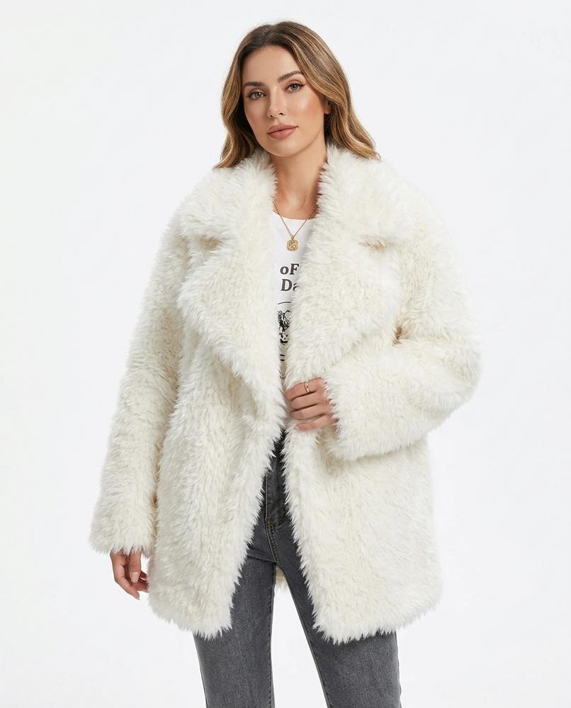 Heidi Outlet - Sevin | Fellartiger Breitkragiger Mantel Damen
