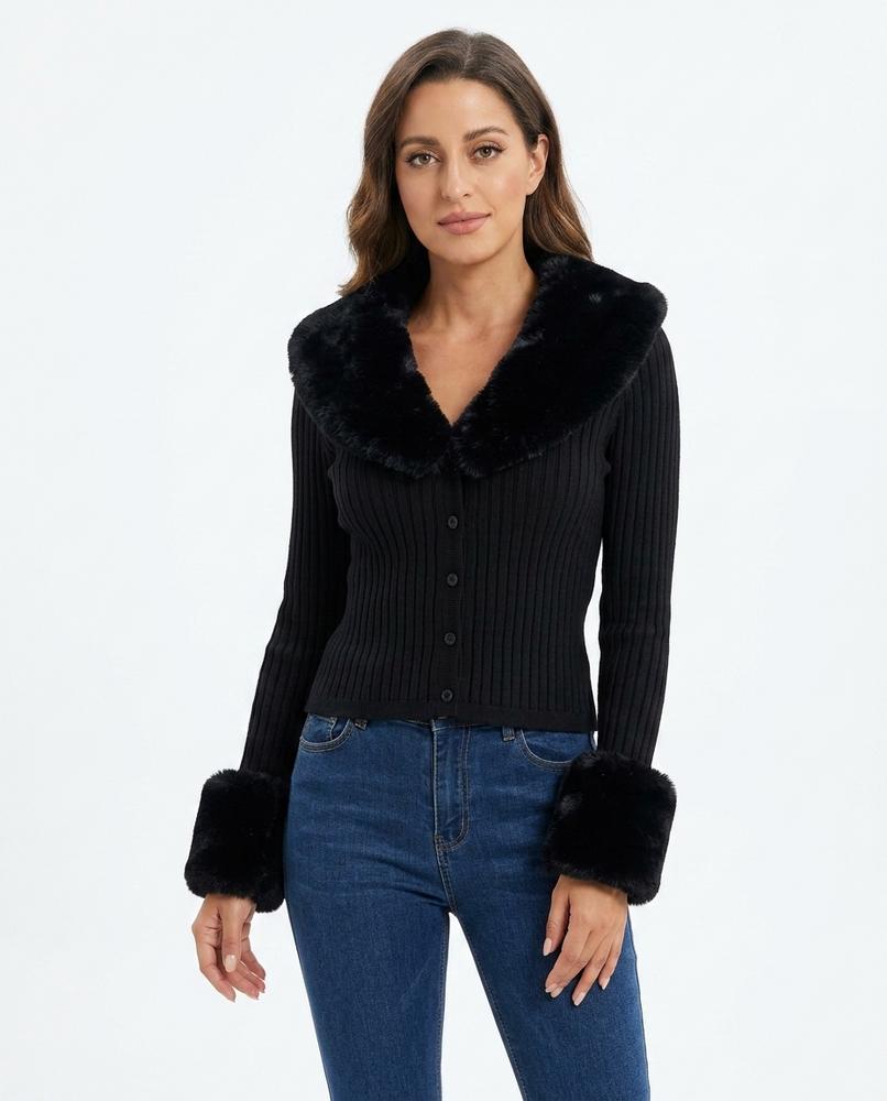 Heidi Outlet - Niran | Gerippte Besetzte Strickjacke Damen