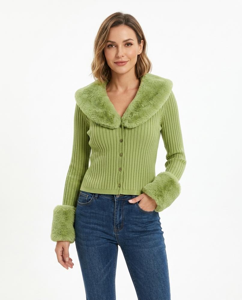 Heidi Outlet - Niran | Gerippte Besetzte Strickjacke Damen