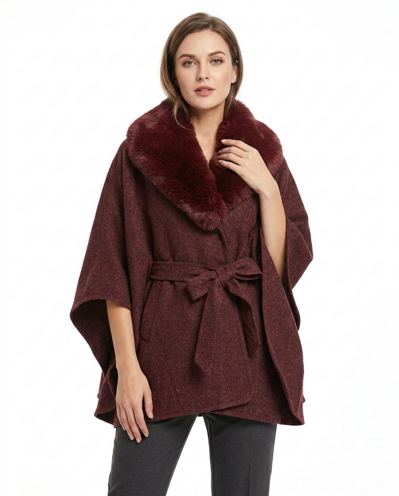 Heidi Outlet - Lonor | Gegürteter Pelzbesetzter Mantel Damen