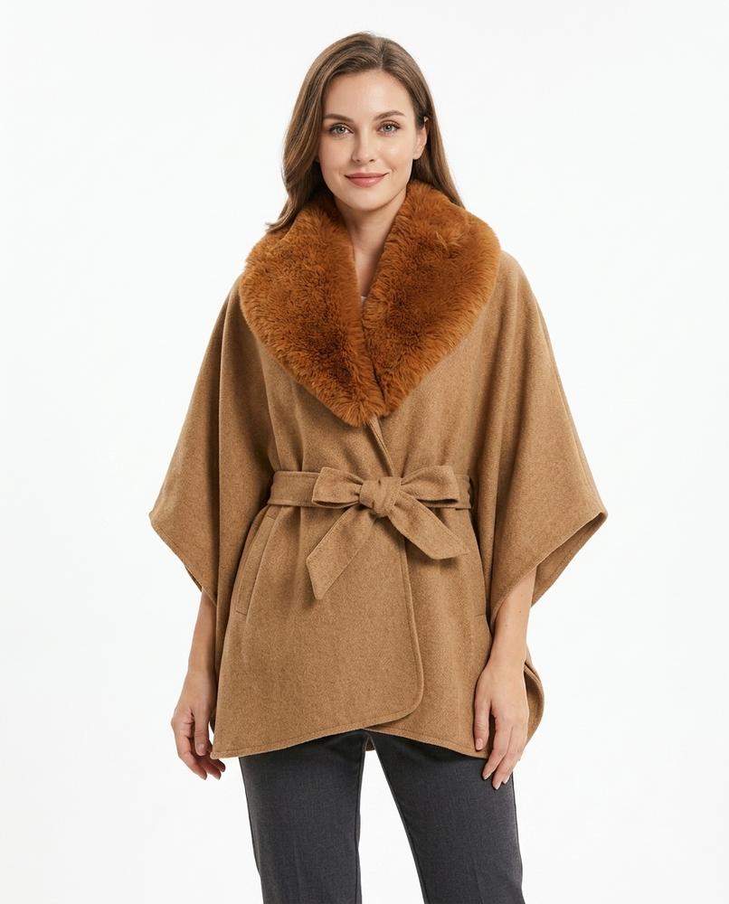 Heidi Outlet - Lonor | Gegürteter Pelzbesetzter Mantel Damen