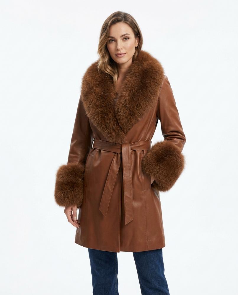 Heidi Outlet - Masan | Pelzbesetzter Gegürteter Mantel Damen