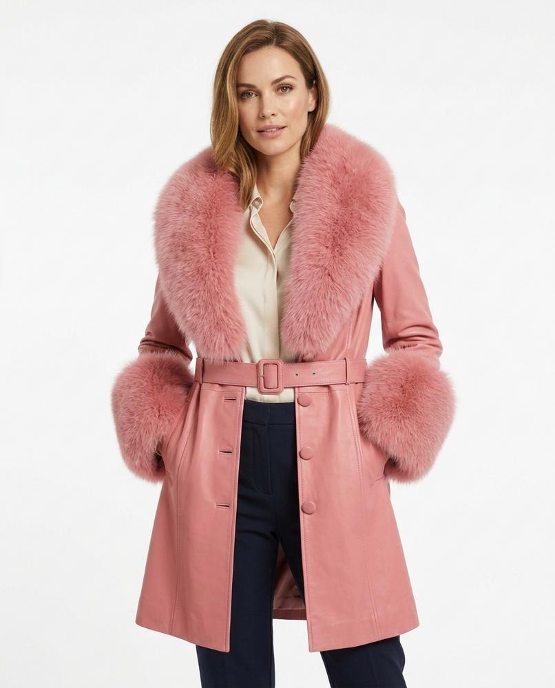 Heidi Outlet - Masan | Pelzbesetzter Gegürteter Mantel Damen