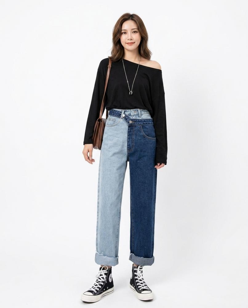 Heidi Outlet - Almin | Zweifarbige Asymmetrische Hose Damen