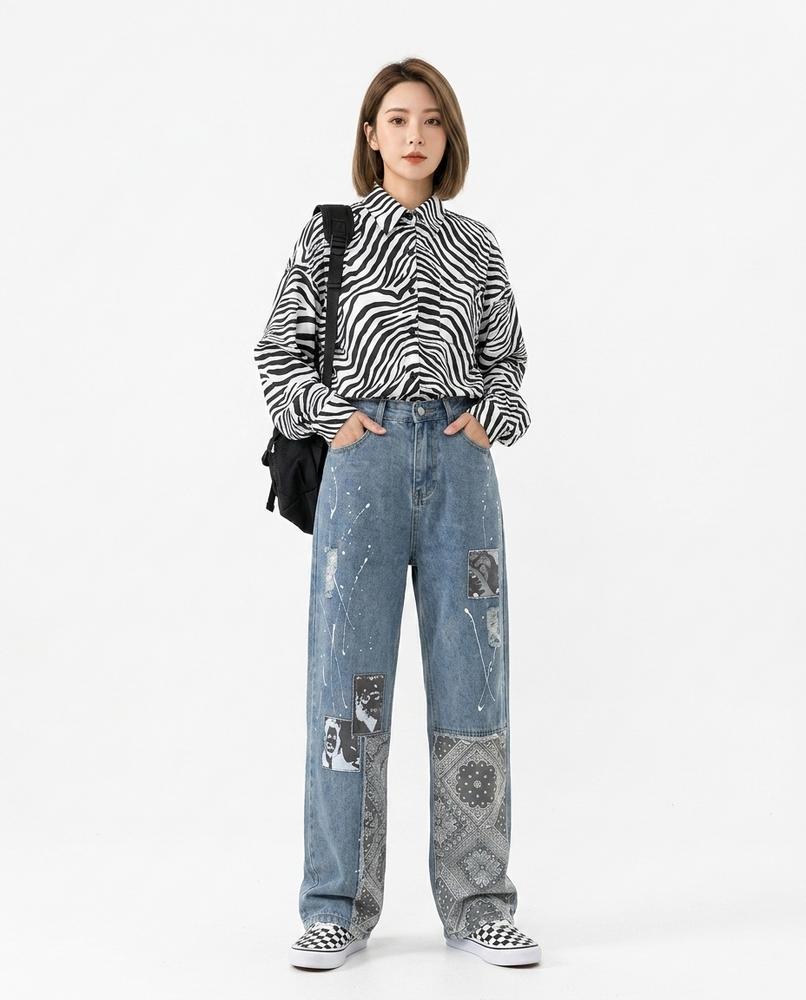 Heidi Outlet - Mavar | Bedruckte Weit geschnittene Hose Damen