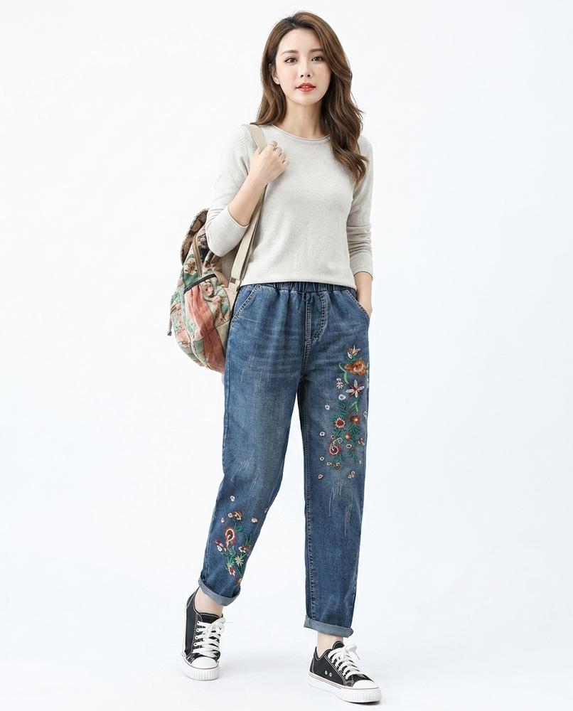 Heidi Outlet - Seral | Bestickte Weitgeschnittene Hose Damen